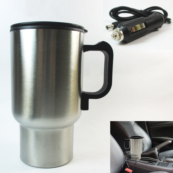 1 Mug Heated Car Travel Stainless Steel Portable Cup Coffee Tea Auto Charger 12V