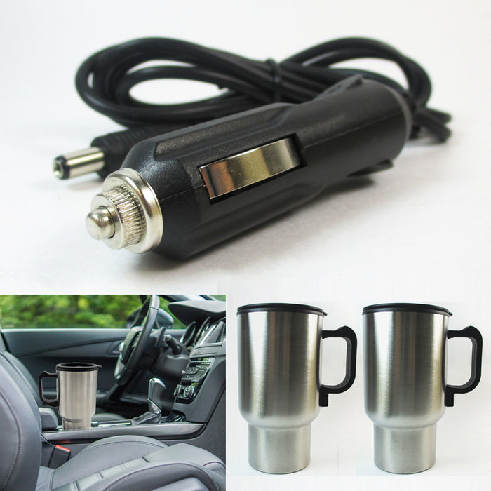 2 Travel Heated Mug Auto Car Stainless Steel Portable Cup Coffee Tea Charger 12V
