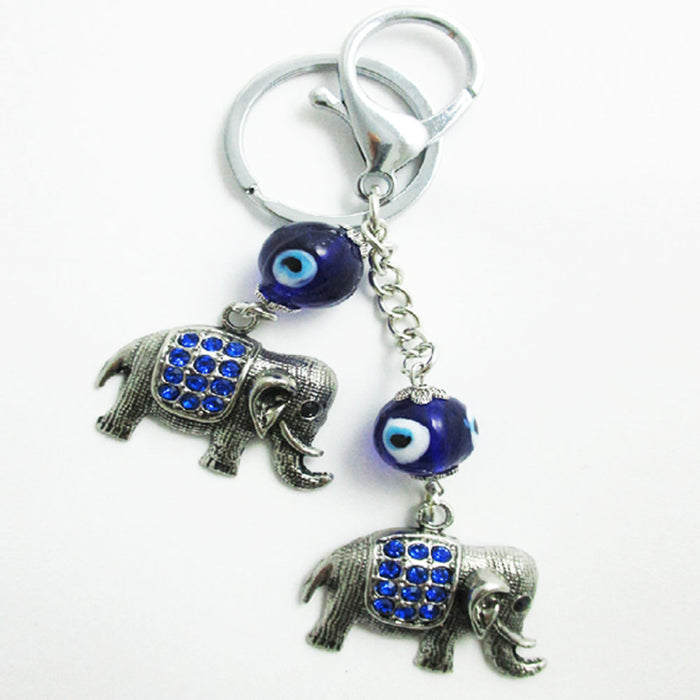 Lucky Elephant Blue Key Ring Chain Keychain Gift Evil Eye Charm Purse Bag Amulet