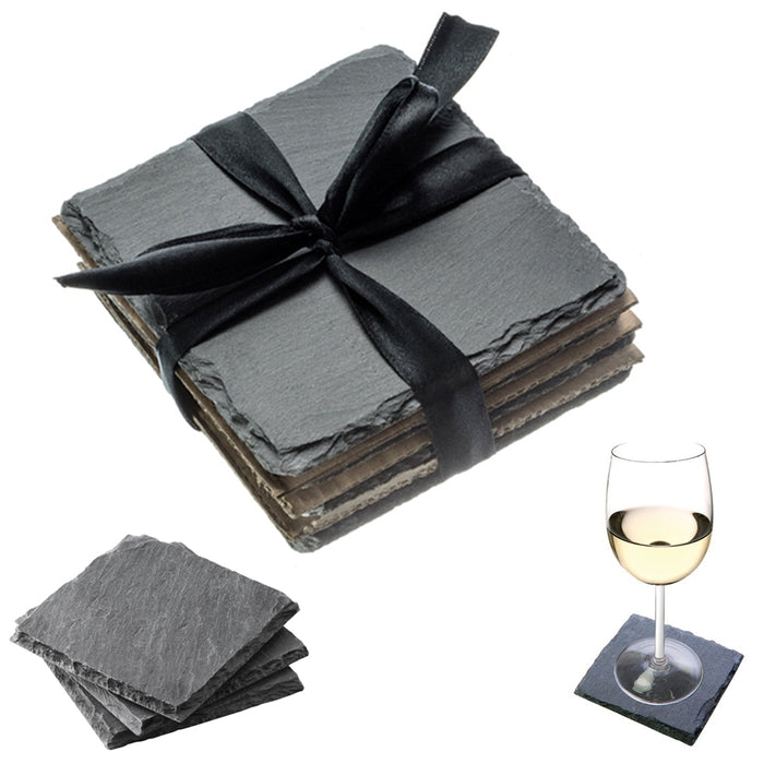 8 Pack Square Slate Drink Coasters Grey Stone Bulk Cup Bar Anti-Scratch Bottom