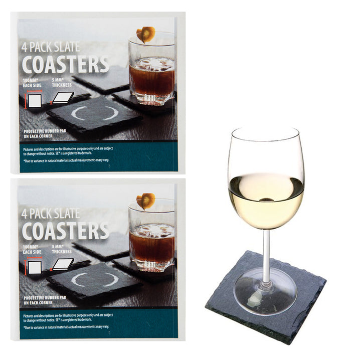 8 Pack Square Slate Drink Coasters Grey Stone Bulk Cup Bar Anti-Scratch Bottom
