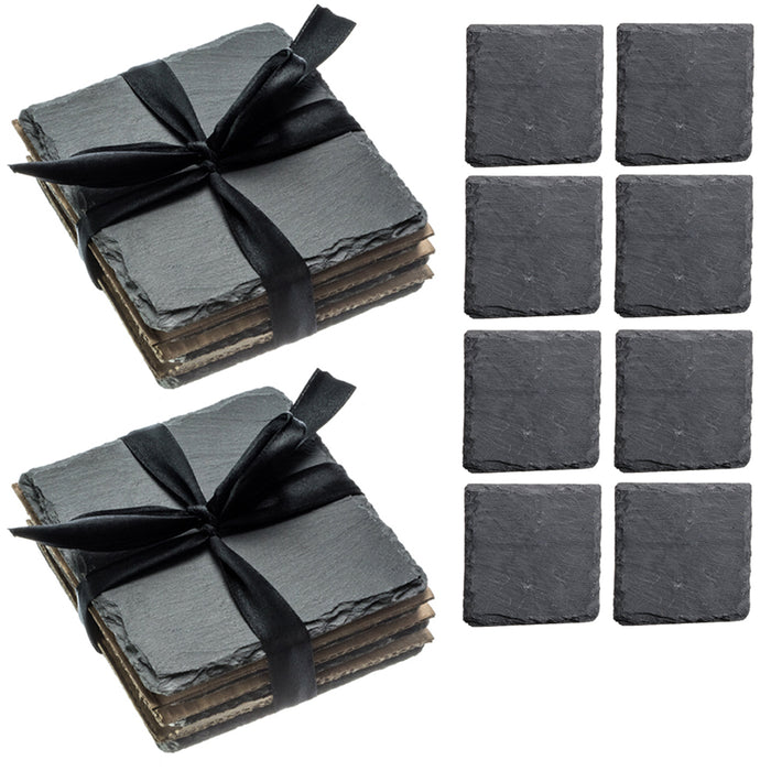 8 Pack Square Slate Drink Coasters Grey Stone Bulk Cup Bar Anti-Scratch Bottom