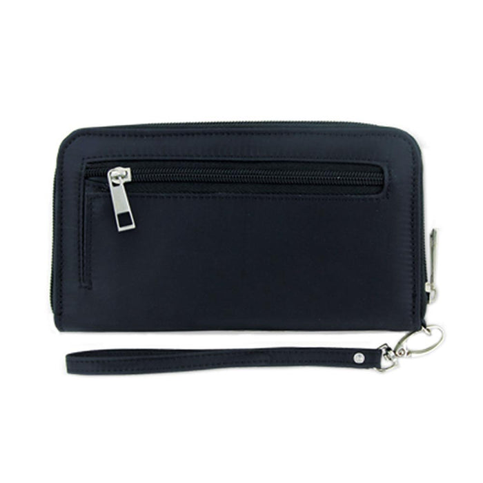 Womens RFID Blocking Wallet Zip Around Id Card Strap Black Travel Purse Wristlet