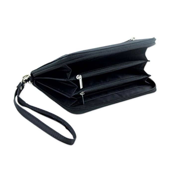 Womens RFID Blocking Wallet Zip Around Id Card Strap Black Travel Purse Wristlet