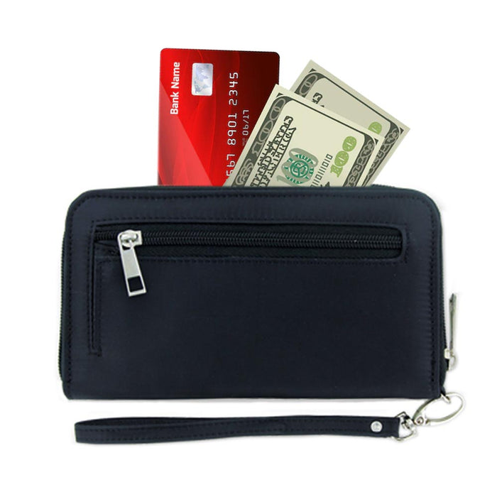 Womens RFID Blocking Wallet Zip Around Id Card Strap Black Travel