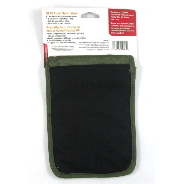 RFID Neck Stash Pouch Travel Holder Passport Id Wallet Bag Lewis N Clark Olive !