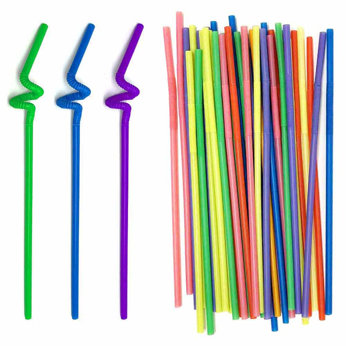 600 PCS Flexible Plastic Straws Colorful Disposable Bendy Party Straws 13" Long