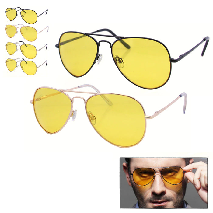 2 Sunglasses Night Driving Vision Safety Shoot Yellow Pilot Glasses Frame Sports