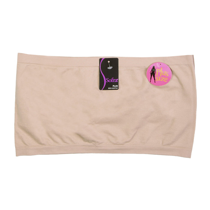 Plus Size Seamless Strapless Bandeau Tube Tops Sports Bra Stretch One Size Beige