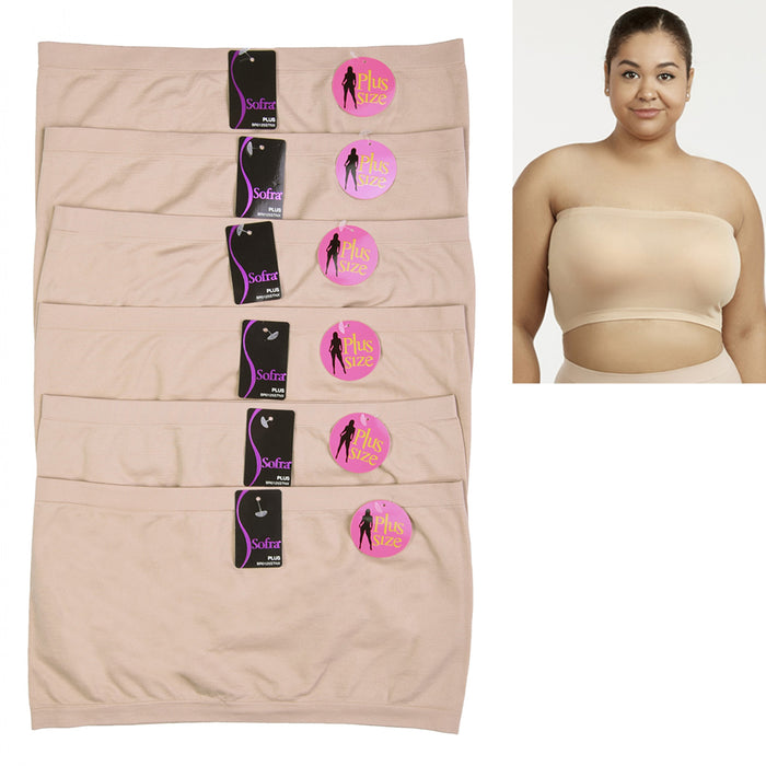 Plus Size Seamless Strapless Bandeau Tube Tops Sports Bra Stretch One Size Beige