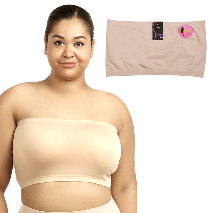 Plus Size Seamless Strapless Bandeau Tube Tops Sports Bra Stretch One Size Beige