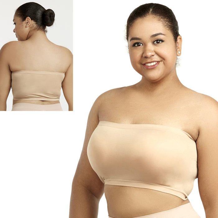 Plus Size Seamless Strapless Bandeau Tube Tops Sports Bra Stretch One Size Beige