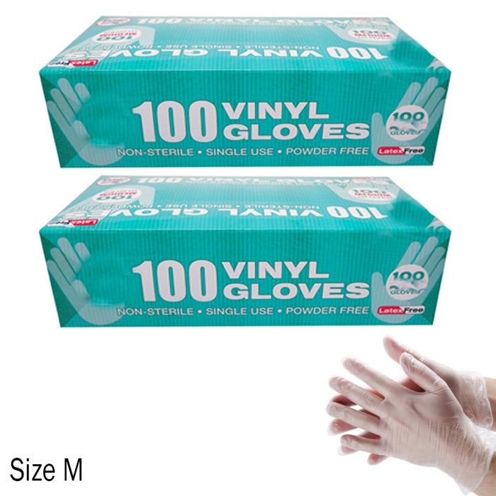 200 Box Clear Disposable Vinyl Gloves Non Latex Medium Size Powder Free Cleaning