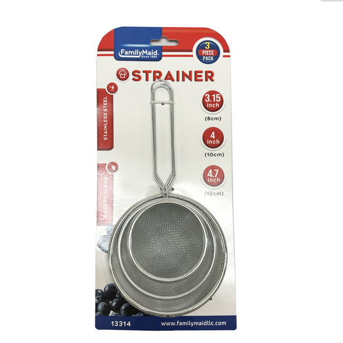 3 Pc Strainer Handle Fine Mesh Colander Sieve Flour Sifter Kitchen Food Drainer