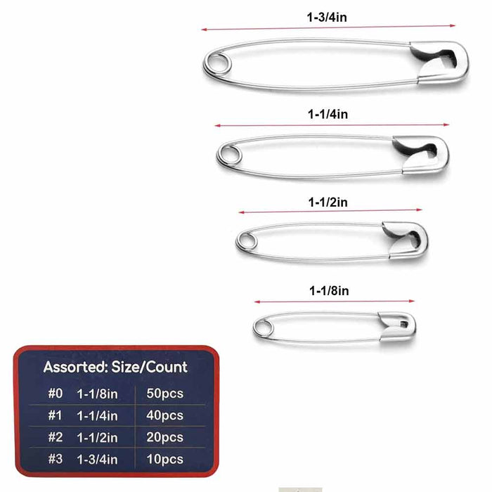 120ct Safety Pins Set Assorted Sizes Nickel Plated Steel Clothes Crafts Sewing