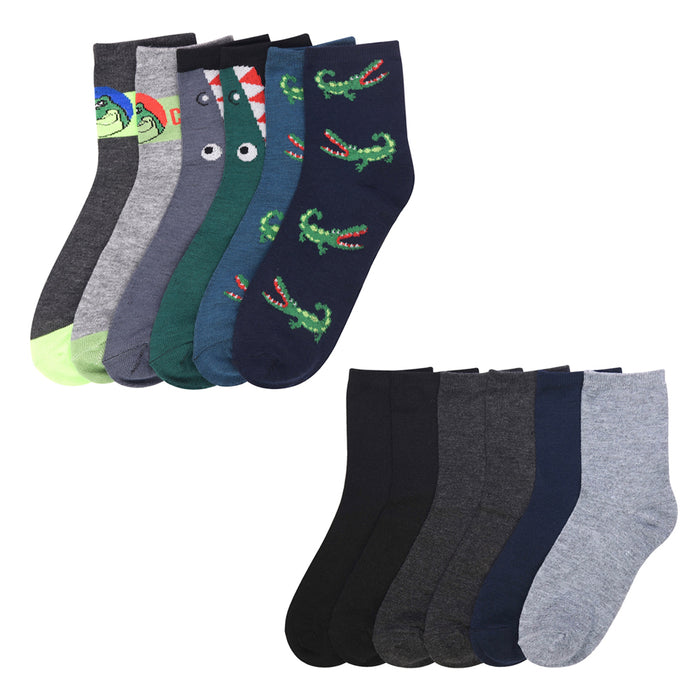 6 Pairs Kids Boys Design Crew Socks Size 6-8 Animal Prints Novelty Wholesale New