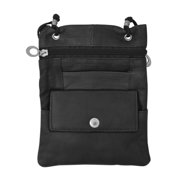 Genuine Leather Passport Holder Slim Pouch Black Neck ID Document Travel Wallet