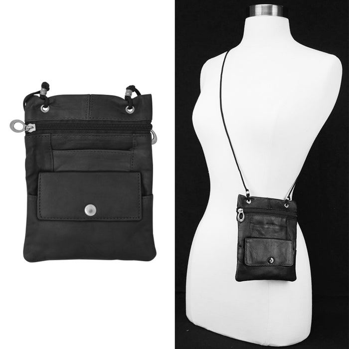 Genuine Leather Passport Holder Slim Pouch Black Neck ID Document Travel Wallet