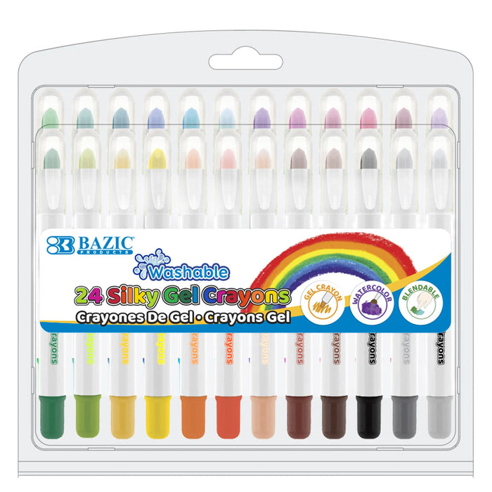 24 PC Water Color Gel Crayons Non-Toxic Coloring Washable Drawing Silky Crayon