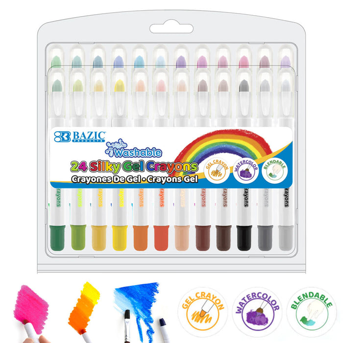 24 PC Water Color Gel Crayons Non-Toxic Coloring Washable Drawing Silky Crayon