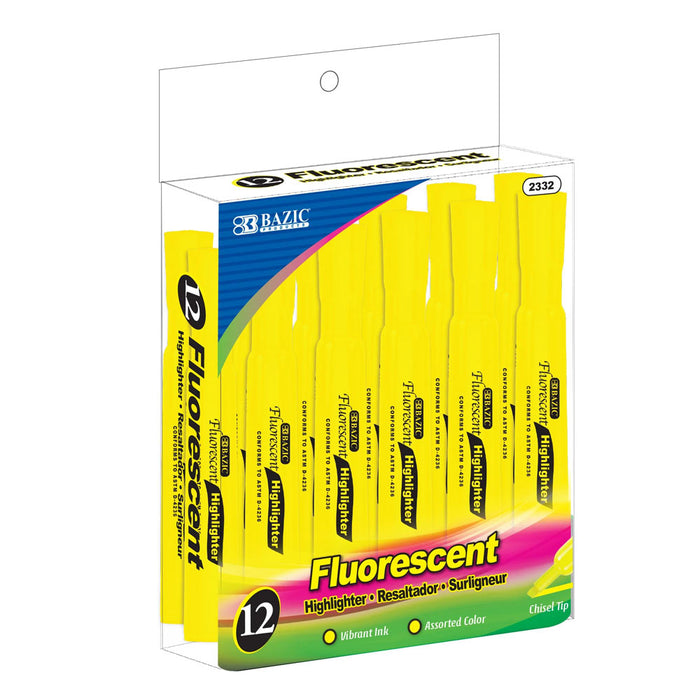 12 Pack Neon Yellow Highlighter Markers Chisel Tip Quick Dry Fluorescent Office