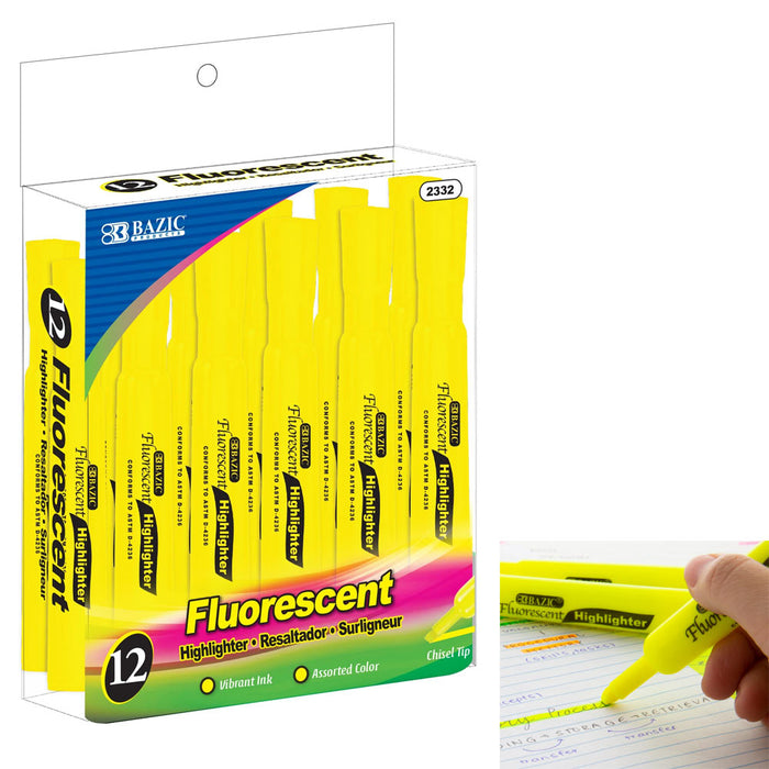 12 Pack Neon Yellow Highlighter Markers Chisel Tip Quick Dry Fluorescent Office
