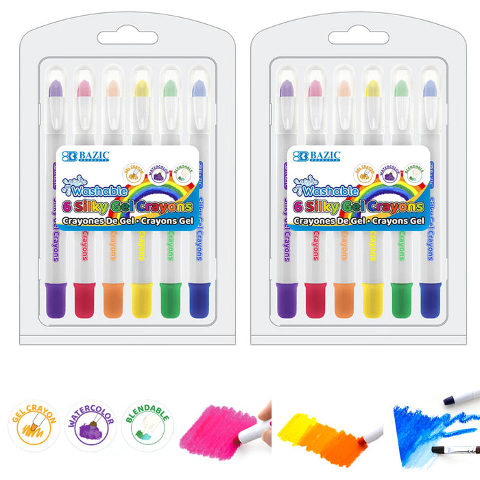 12 PC Silky Gel Crayons Twistable Non Toxic Washable Watercolor Coloring Crayon
