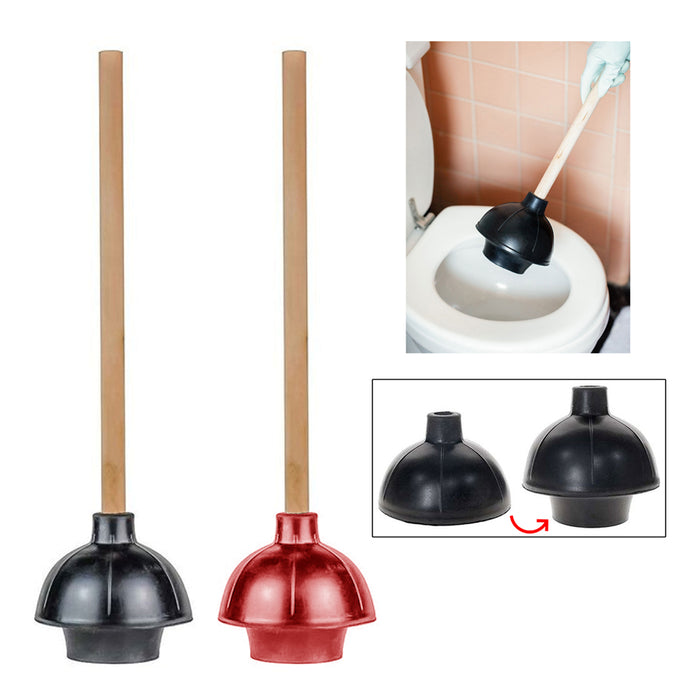 2 Heavy Duty Toilet Plunger 19" L Wooden Handle Double Layer Rubber Flange Pump