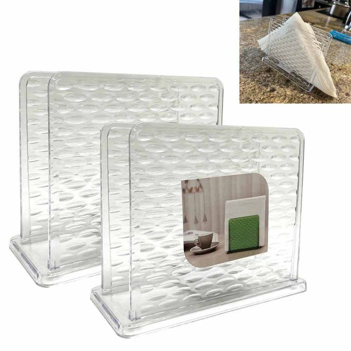2 PC Napkin Holder Crystal Clear Plastic Paper Tissue Dispenser Stand Tabletop