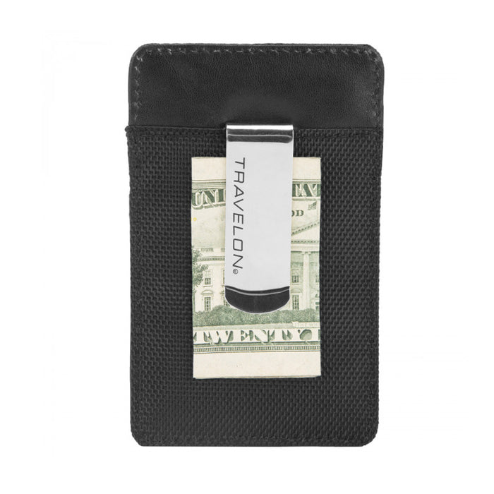 Travelon Genuine Leather Money Clip Wallet RFID Blocking Credit Card Case ID Blk
