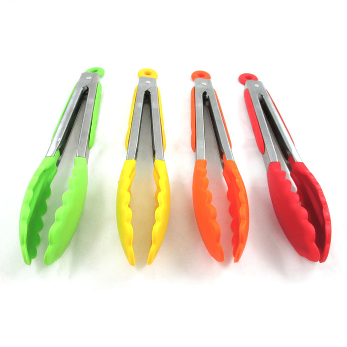 2 Silicone Kitchen Tongs Stainless Steel Non-Stick Tip Heat Resistant Cook Serve