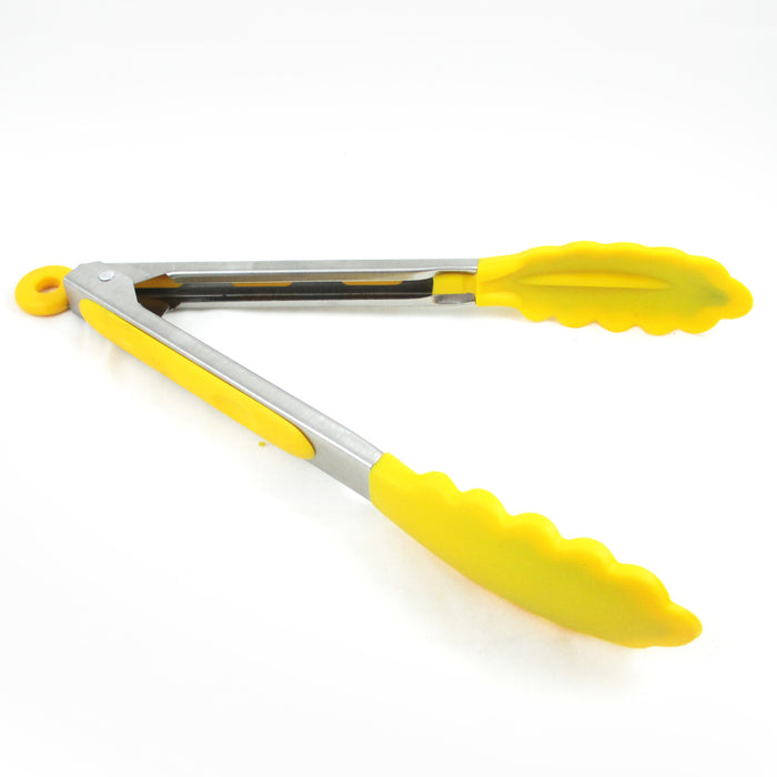 2 Silicone Kitchen Tongs Stainless Steel Non-Stick Tip Heat Resistant Cook Serve