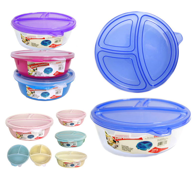3 Large Microwave Food Storage Containers Section Divided Plates W/ Lids Cover