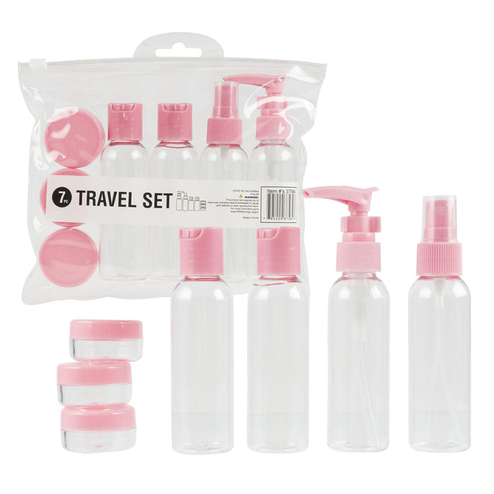 7 TSA Carry On Empty Plastic Travel Bottles Set Jar Cream Container Storage Bag