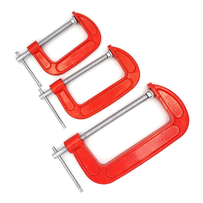 6pc C Clamp Set 3-Inch 2-Inch 1-Inch Red Woodworking Welding Building Adjustable