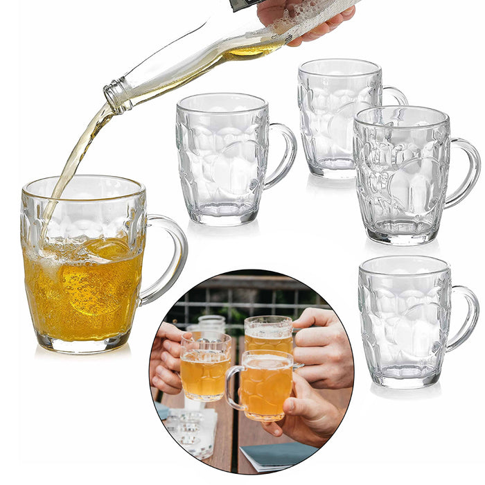 5 Glass Beer Mug w/ Handle Pilsner Crystal Glassware Cups Coffee Tea Drink 8.6Oz