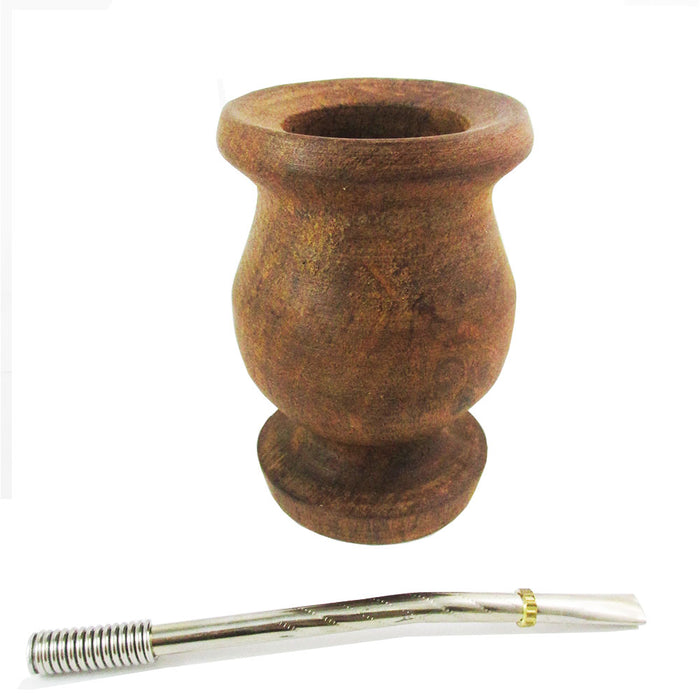 ARGENTINA MATE GOURD ALGARROBO YERBA TEA CUP SET BOMBILLA STRAW KIT DRINK 7045