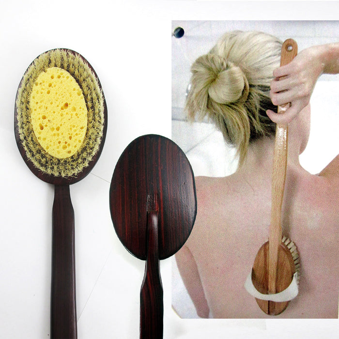 Premium Natural Wooden Body Bath Shower Back Brush Spa Scrubber Sea Sponge New