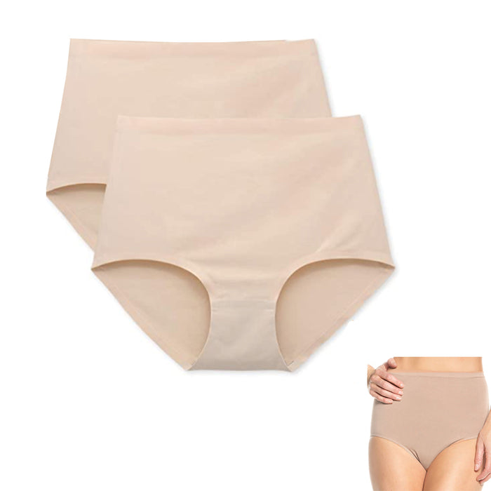 2 Pc Women Underwear Soft High Waist Full Coverage Briefs Ladies Panties Beige M