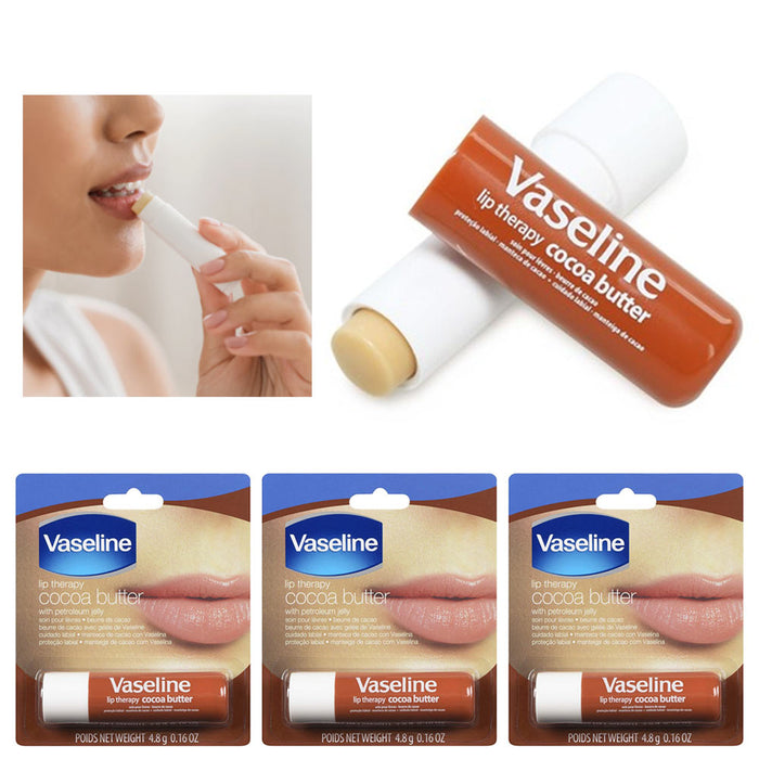 3 Pack Vaseline Lip Therapy Cocoa Butter Moisturizer Dry Lips Petroleum Jelly