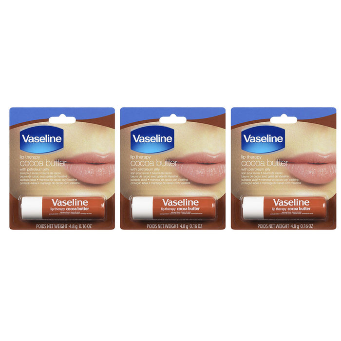 3 Pack Vaseline Lip Therapy Cocoa Butter Moisturizer Dry Lips Petroleum Jelly