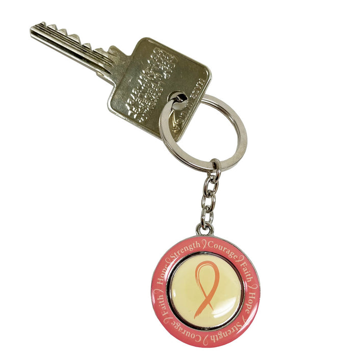 6 Pack Pink Ribbon Keychain Fight Breast Cancer Awareness Spinning Charm Gift