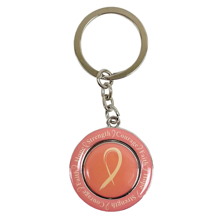 6 Pack Pink Ribbon Keychain Fight Breast Cancer Awareness Spinning Charm Gift