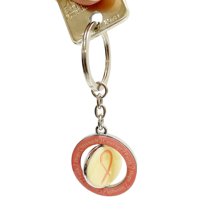 6 Pack Pink Ribbon Keychain Fight Breast Cancer Awareness Spinning Charm Gift