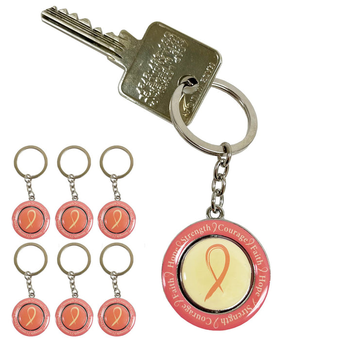6 Pack Pink Ribbon Keychain Fight Breast Cancer Awareness Spinning Charm Gift