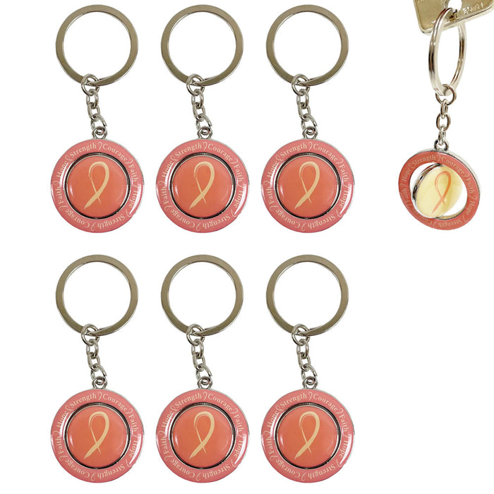 6 Pack Pink Ribbon Keychain Fight Breast Cancer Awareness Spinning Charm Gift