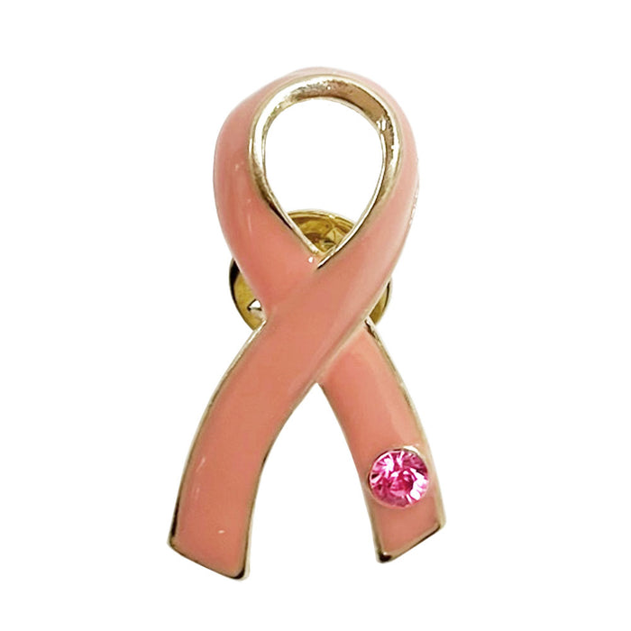 6 Breast Cancer Awareness Pink Ribbon Label Pin 18kt Gold Crystal Brooch Women