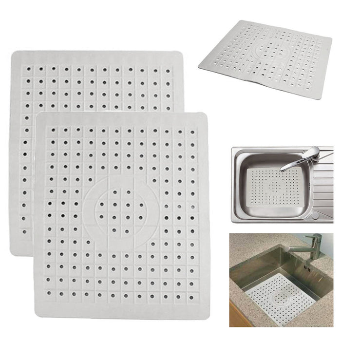 2 PC Kitchen Sink Mat Non-Slip Rubber Drain Pad Protector Food Drainer 10" x 12"
