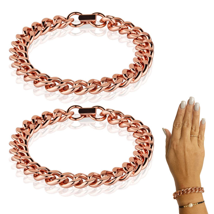 2 Pack Pure Copper Cuban Heavy Link Bracelet Pain Relief Arthritis Wide 8.5"
