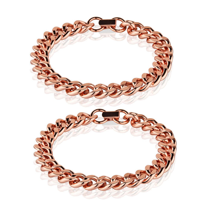 2 Pack Pure Copper Cuban Heavy Link Bracelet Pain Relief Arthritis Wide 8.5"
